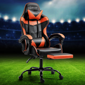 Artiss Gaming Chair with Footrest Orange PVC Leather