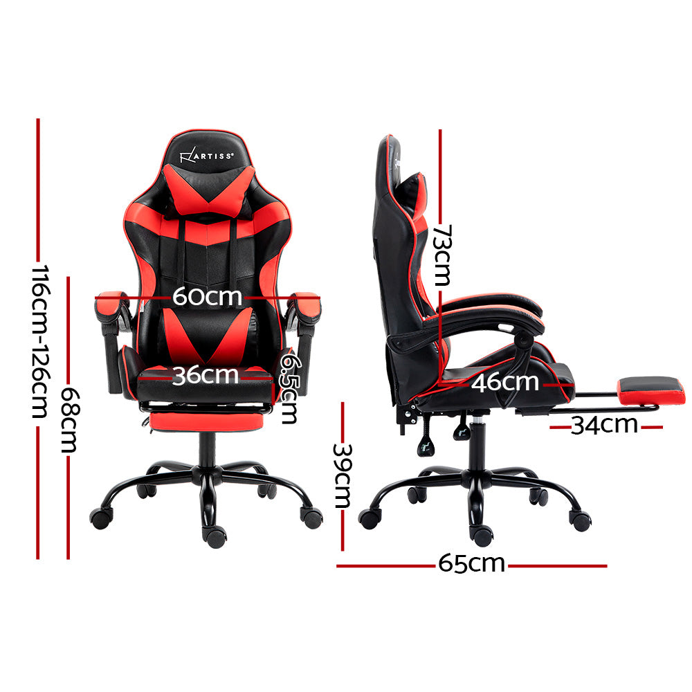 Artiss Gaming Chair Recliner with Footrest Red