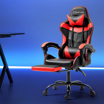 Artiss Gaming Chair Recliner with Footrest Red