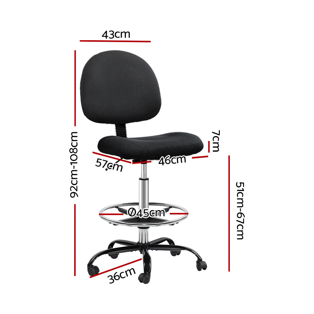 Artiss Drafting Stool with Adjustable Footrest Black Fabric