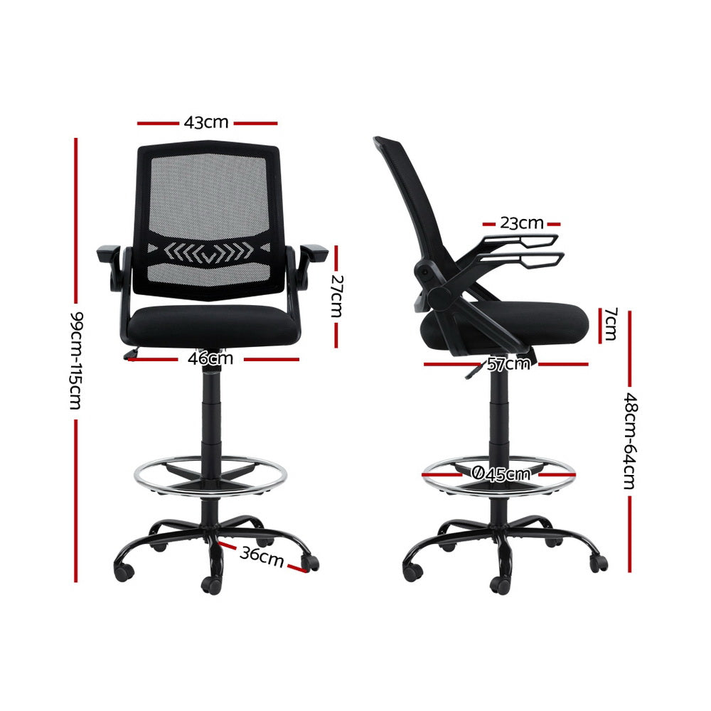 Artiss Mesh Drafting Stool with Adjustable Footrest Black