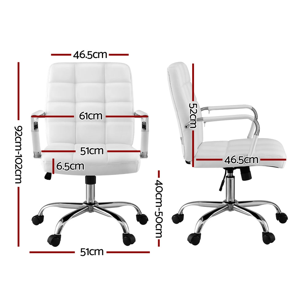 Artiss Office Chair PU Leather White Mid Back