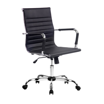 Artiss Executive Mid Back Office Chair Black PU Leather