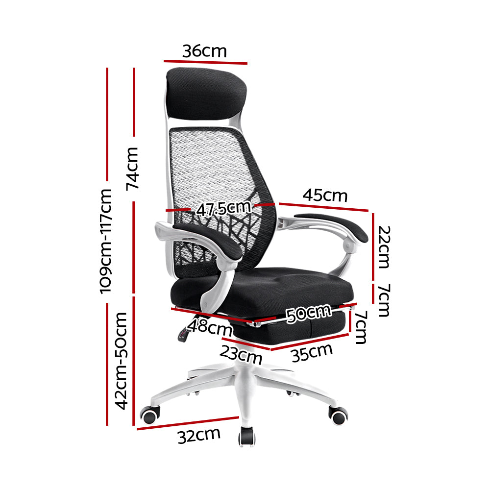 Artiss Mesh Office Chair Recliner with Storage 150° Recline Black White