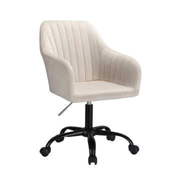 Artiss Velvet Office Chair Cream Mid Back
