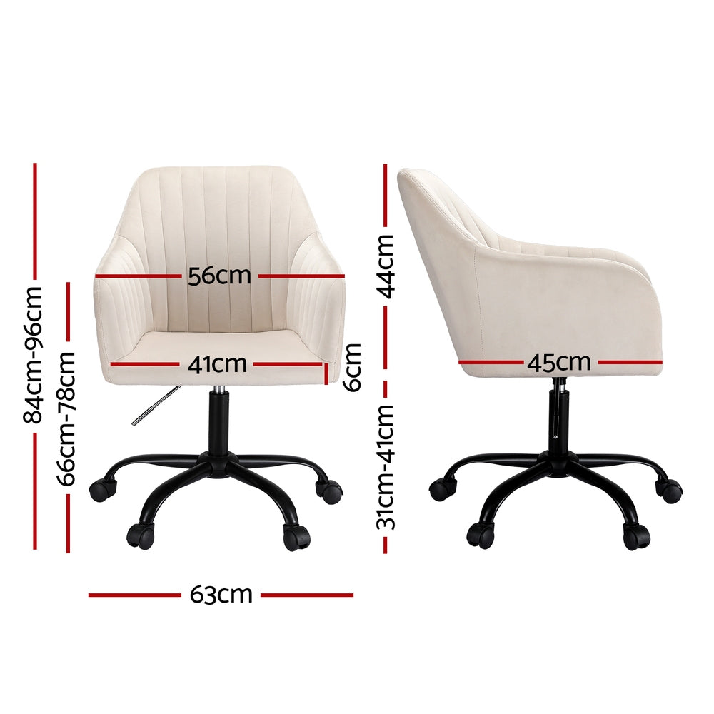 Artiss Velvet Office Chair Cream Mid Back