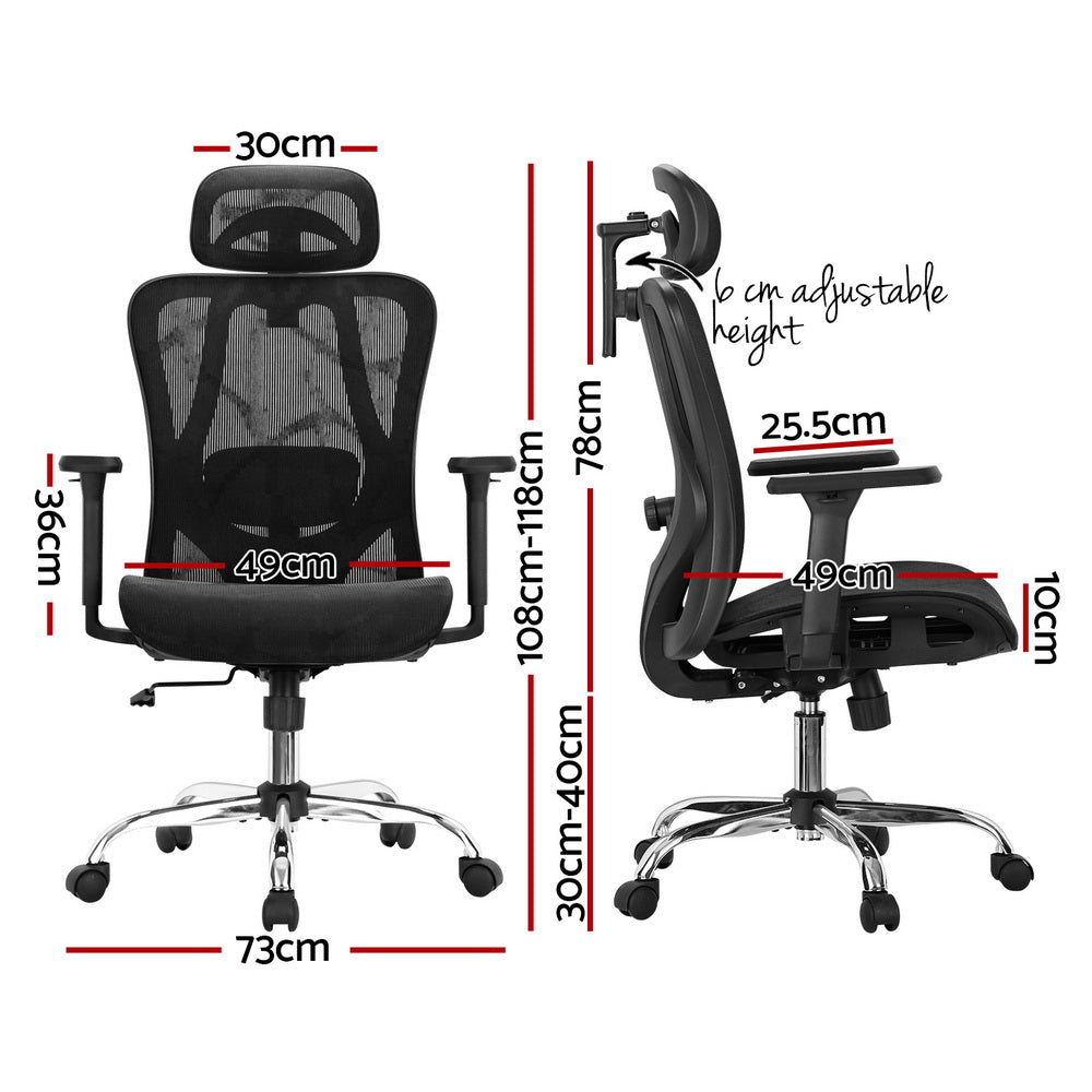 Artiss Ergonomic Mesh Office Chair Reclining Lumbar Support Black