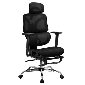 Artiss Ergonomic Office Chair with Retractable Footrest Black Mesh
