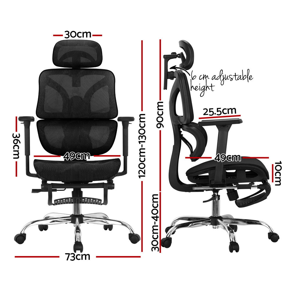 Artiss Ergonomic Office Chair with Retractable Footrest Black Mesh