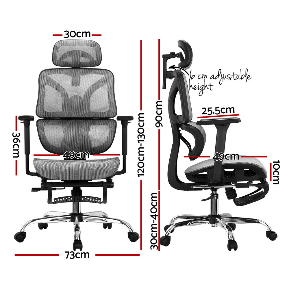 Artiss Ergonomic Office Chair with Footrest Grey Mesh
