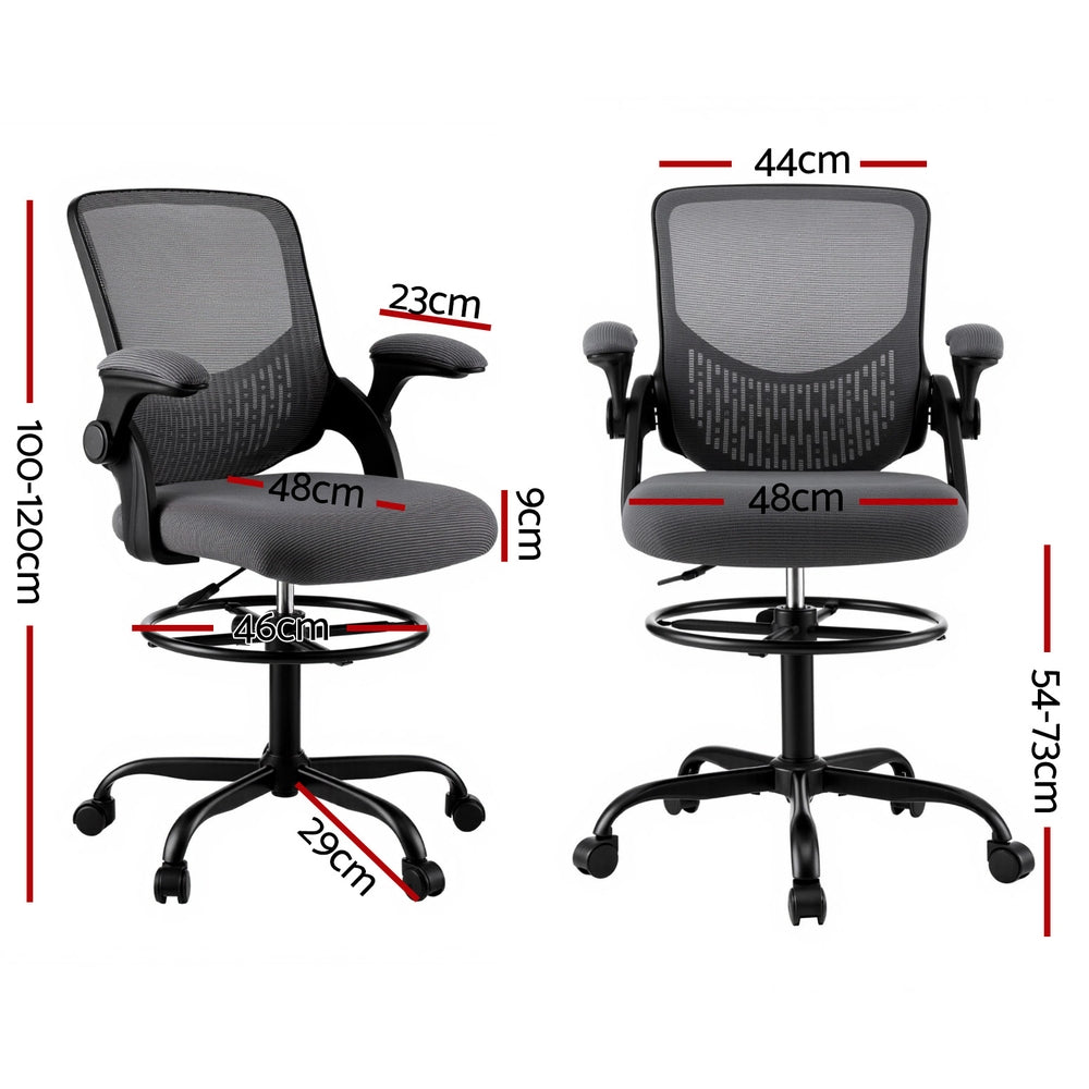 Artiss Drafting Chair Mesh Breathable with Foot Ring Grey