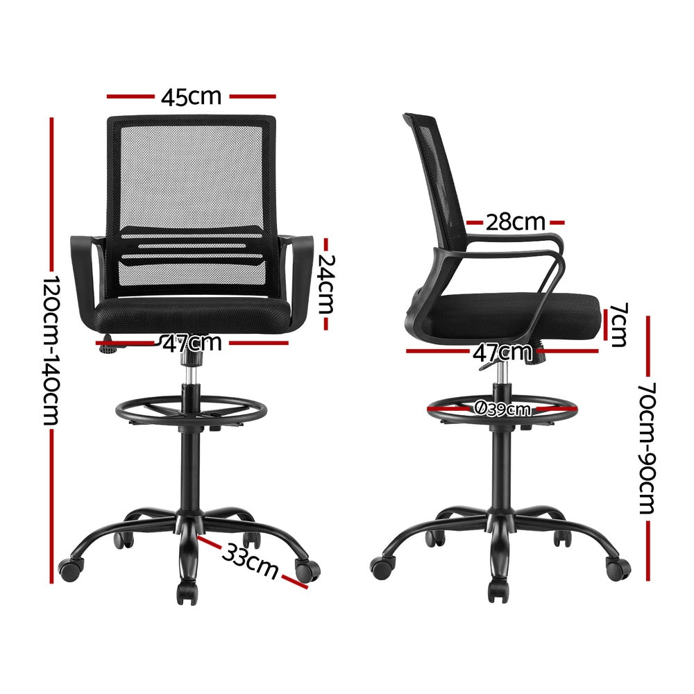 Artiss Drafting Chair Ergonomic Mesh with Foot Ring Black