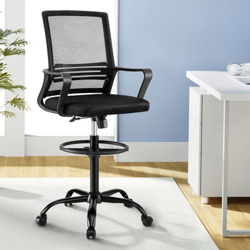 Artiss Drafting Chair Ergonomic Mesh with Foot Ring Black