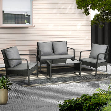 Gardeon Wicker Outdoor Sofa Set 4 Piece Cushioned Comfort