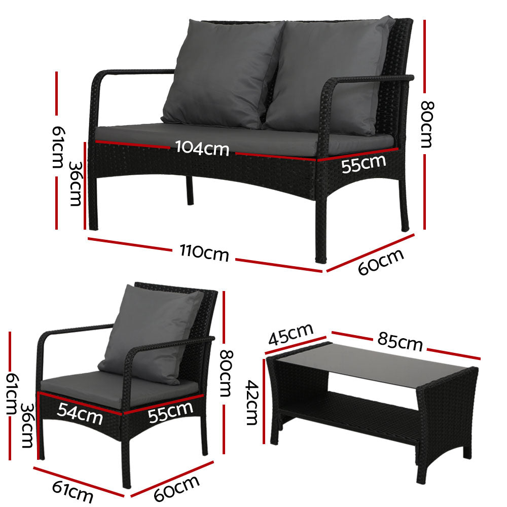 Gardeon Wicker Outdoor Sofa Set 4 Piece Cushioned Comfort