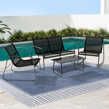 Gardeon Textilene 4-Piece Outdoor Sofa Set with Tempered Glass Table and Steel Frame