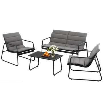 Gardeon Outdoor Textilene Sofa Set 4-Piece Steel Frame Black