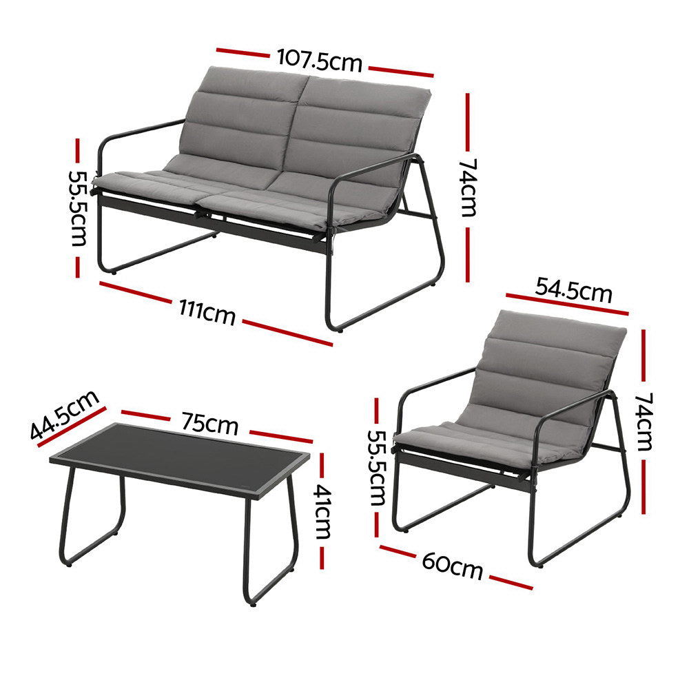 Gardeon Outdoor Textilene Sofa Set 4-Piece Steel Frame Black