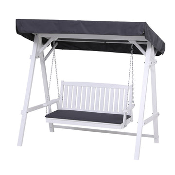 Gardeon Wooden Swing Chair 3 Seater Cushion Canopy White