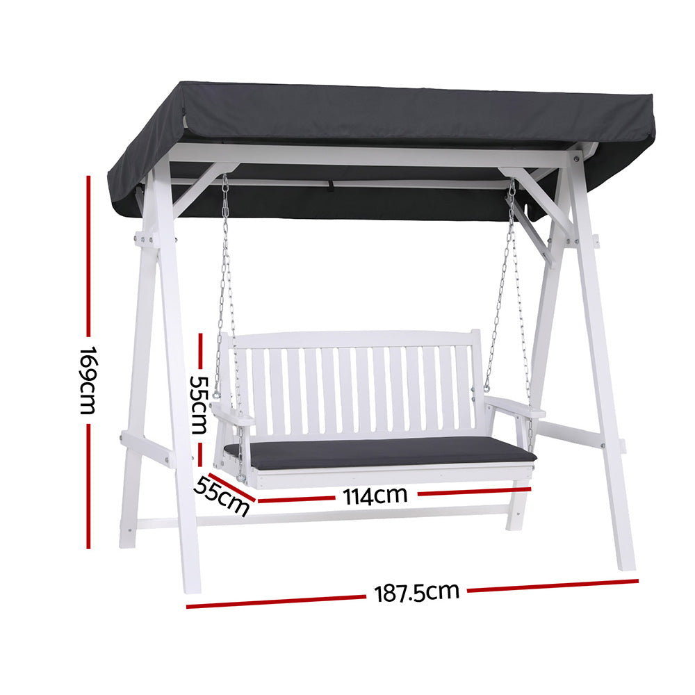 Gardeon Wooden Swing Chair 3 Seater Cushion Canopy White