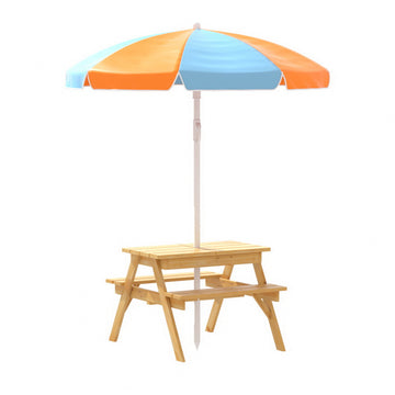 Keezi Kids Outdoor Picnic Table and Bench Set with Umbrella Sand Pit