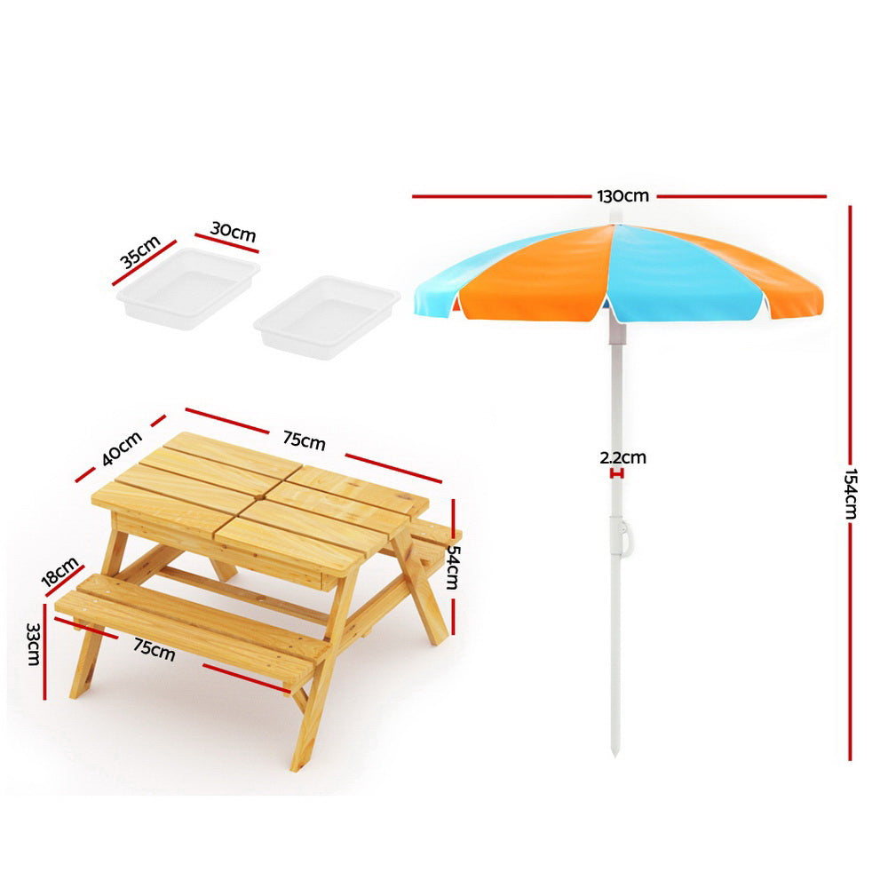 Keezi Kids Outdoor Picnic Table and Bench Set with Umbrella Sand Pit