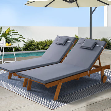 Gardeon Outdoor Sun Lounge Daybed with Wheels Grey