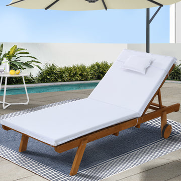 Gardeon Wooden Sun Lounge Day Bed with Wheels White