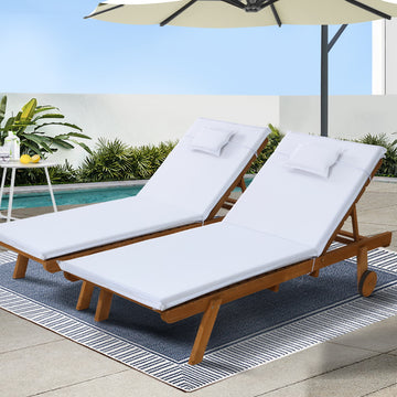 Gardeon Outdoor Sun Lounge Daybed with Wheels White
