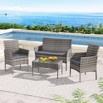 Gardeon Outdoor Wicker Sofa Set 4-Seater with Side Table Grey