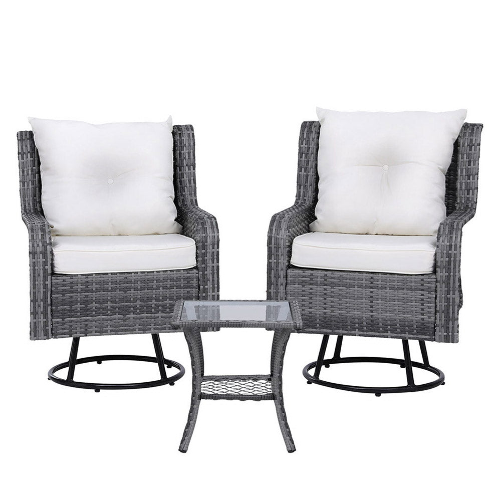 Gardeon Outdoor Swivel Chair Set with Cushion Grey