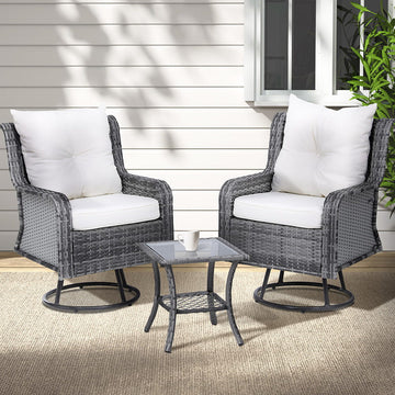 Gardeon Outdoor Swivel Chair Set with Cushion Grey