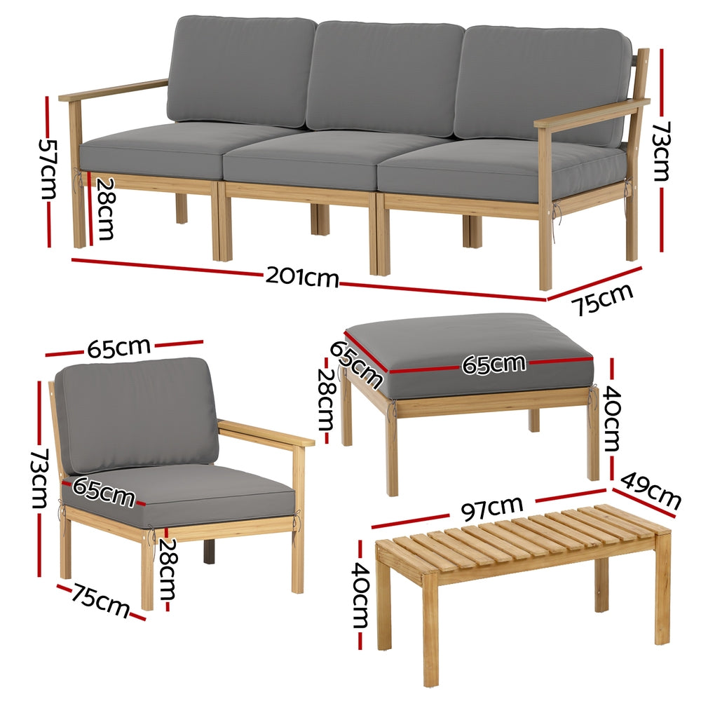 Gardeon Outdoor Wooden Sofa Set 5-Seater with Coffee Table Oak
