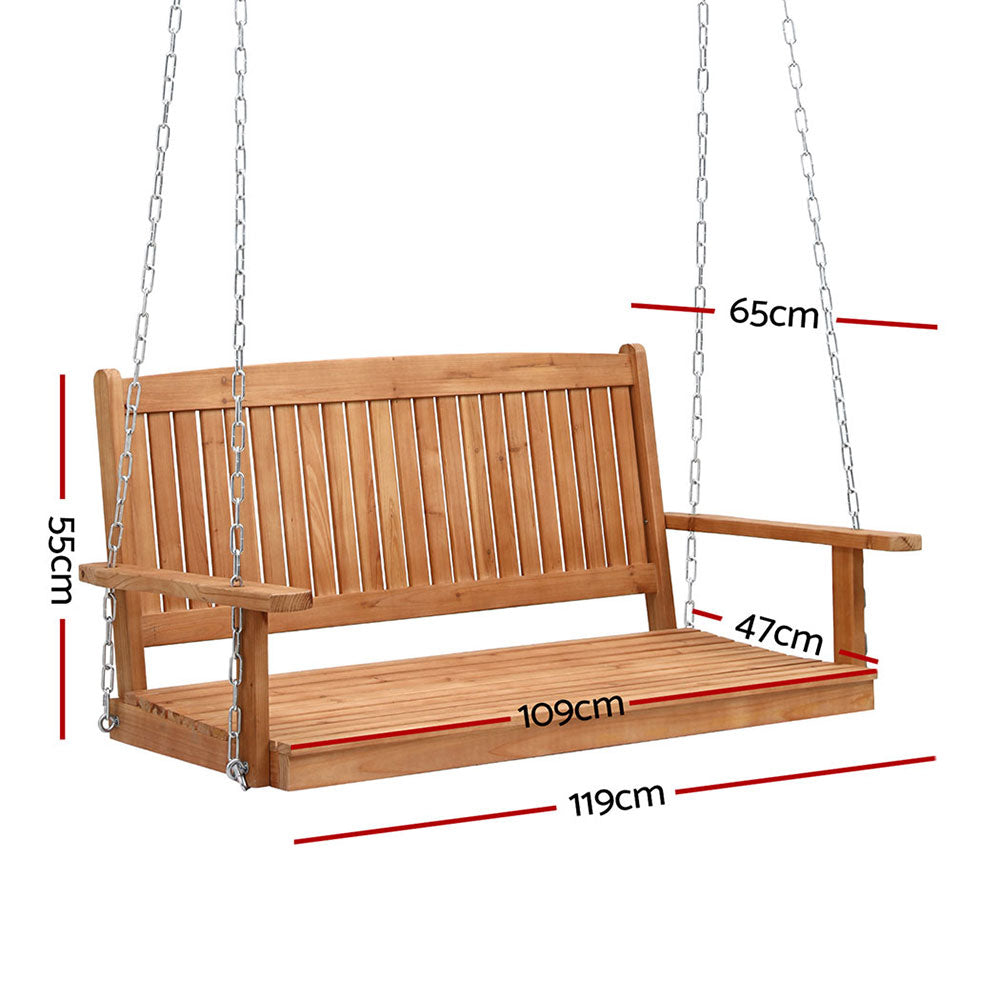 Gardeon Wooden Porch Swing Chair 2 Seater 300kg Capacity Teak