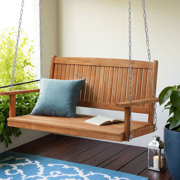 Gardeon Wooden Porch Swing Chair 2 Seater 300kg Capacity Teak
