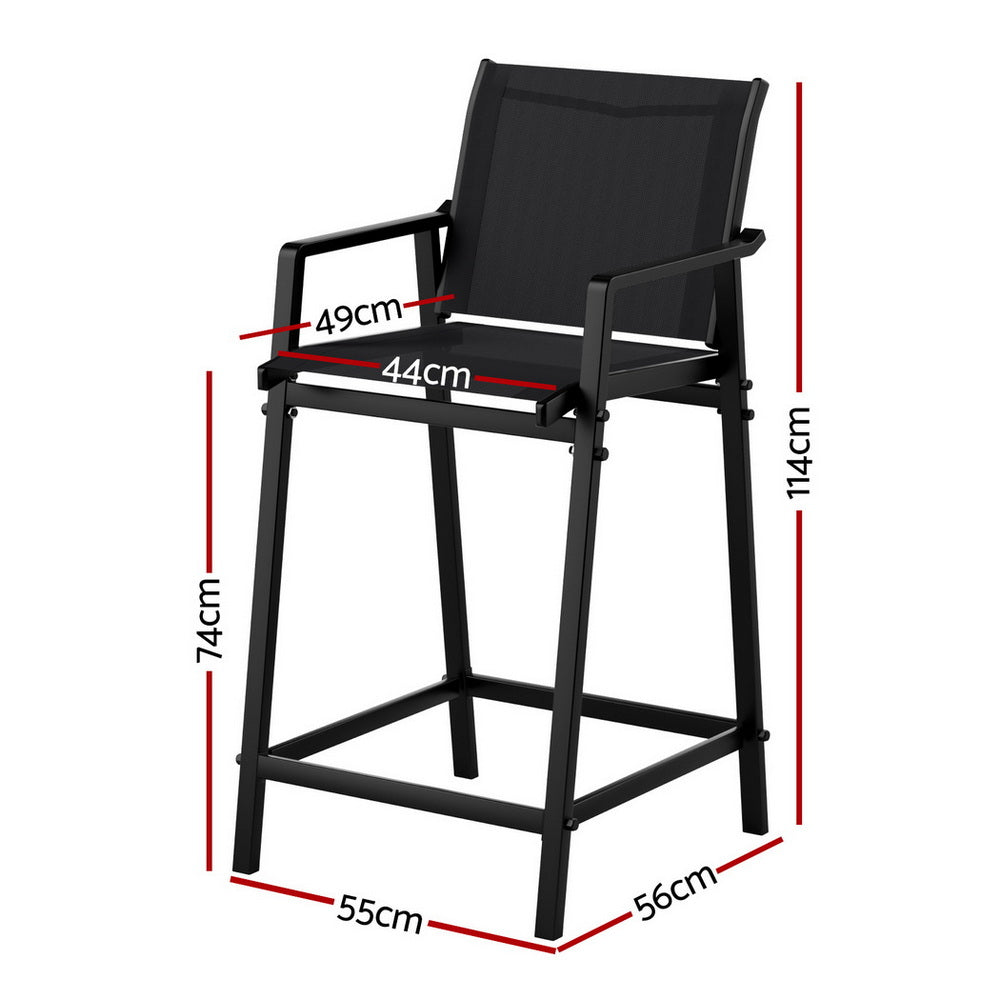 Gardeon Outdoor Bar Stools Set of 2 Steel Textilene Black