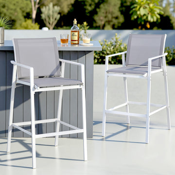 Gardeon Outdoor Bar Stools Set of 2 Textilene Mesh with Armrests White