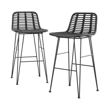 Gardeon Outdoor Wicker Bar Stools Set of 2 UV-Resistant Black