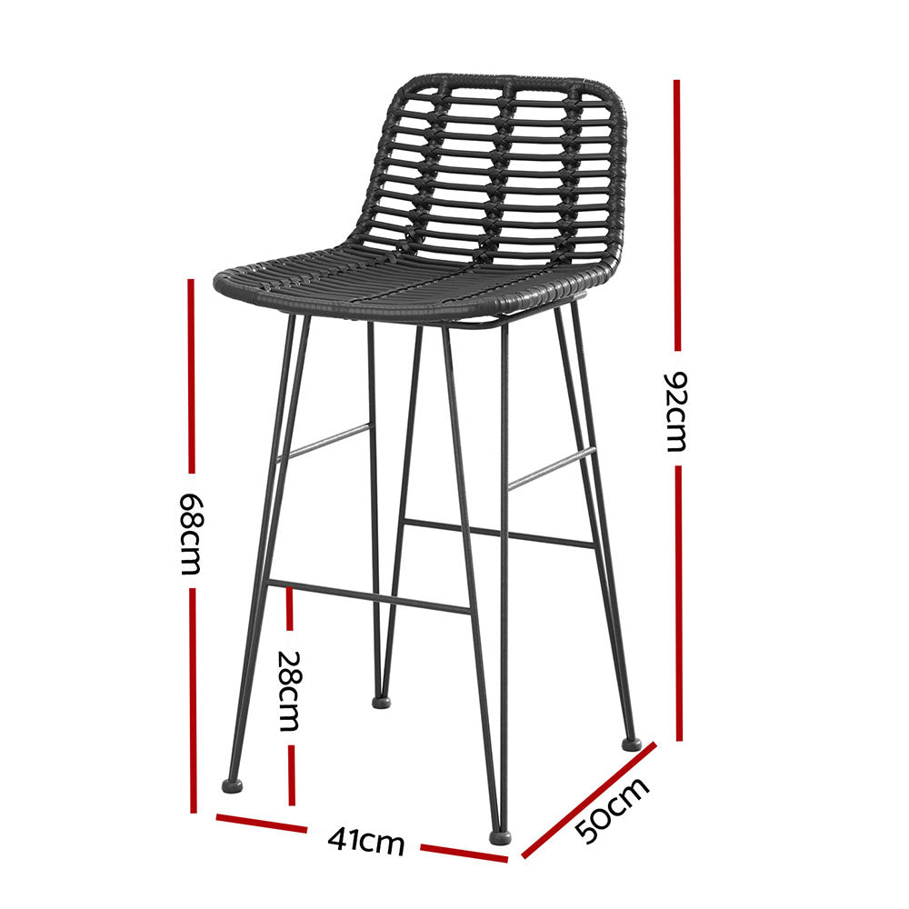 Gardeon Outdoor Wicker Bar Stools Set of 2 UV-Resistant Black