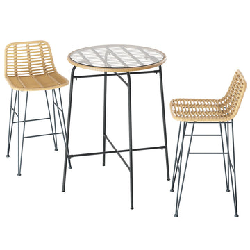 Gardeon Outdoor Wicker Bar Set 2 Chairs Table Brown and Black