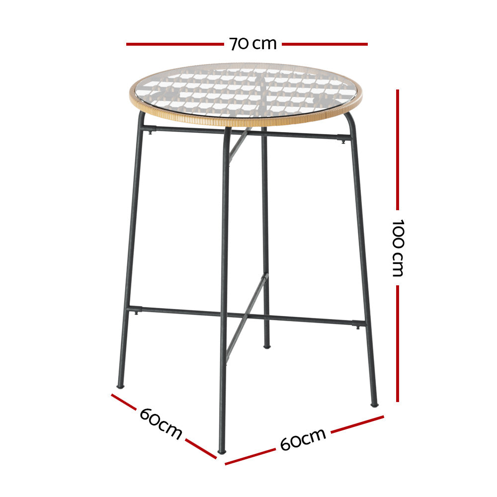 Gardeon Outdoor Wicker Bar Table 70cm Square Beige Black