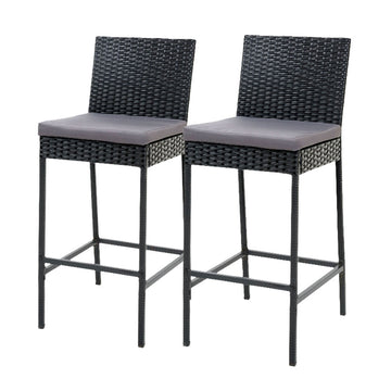 Gardeon Outdoor Wicker Bar Stool with Cushion UV-Resistant Black