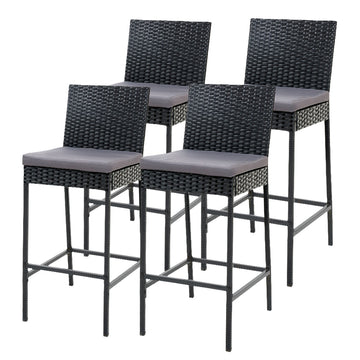 Gardeon Outdoor Wicker Bar Stool Set of 4 with Cushion Black