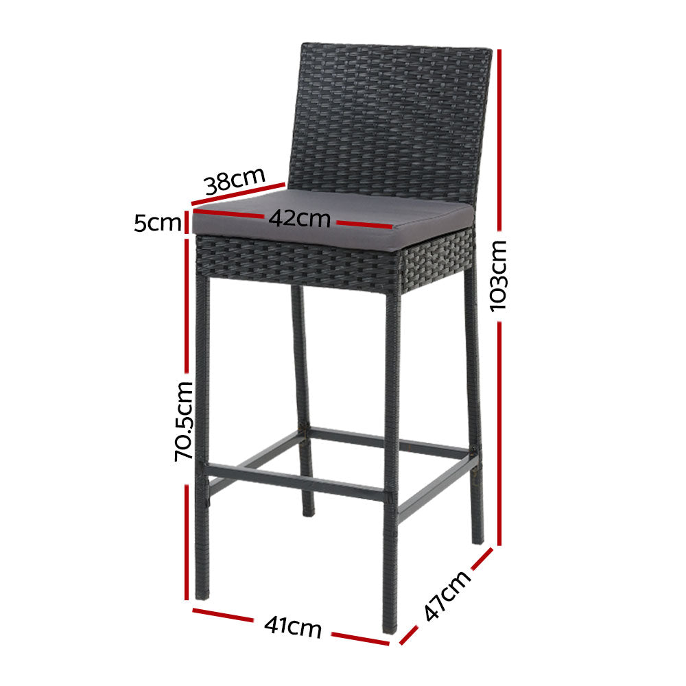 Gardeon Outdoor Wicker Bar Stool Set of 4 with Cushion Black