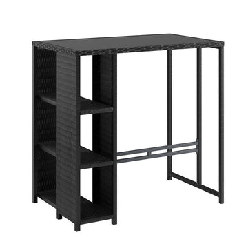 Gardeon Wicker Outdoor Bar Table with Glass Top Black Steel Frame