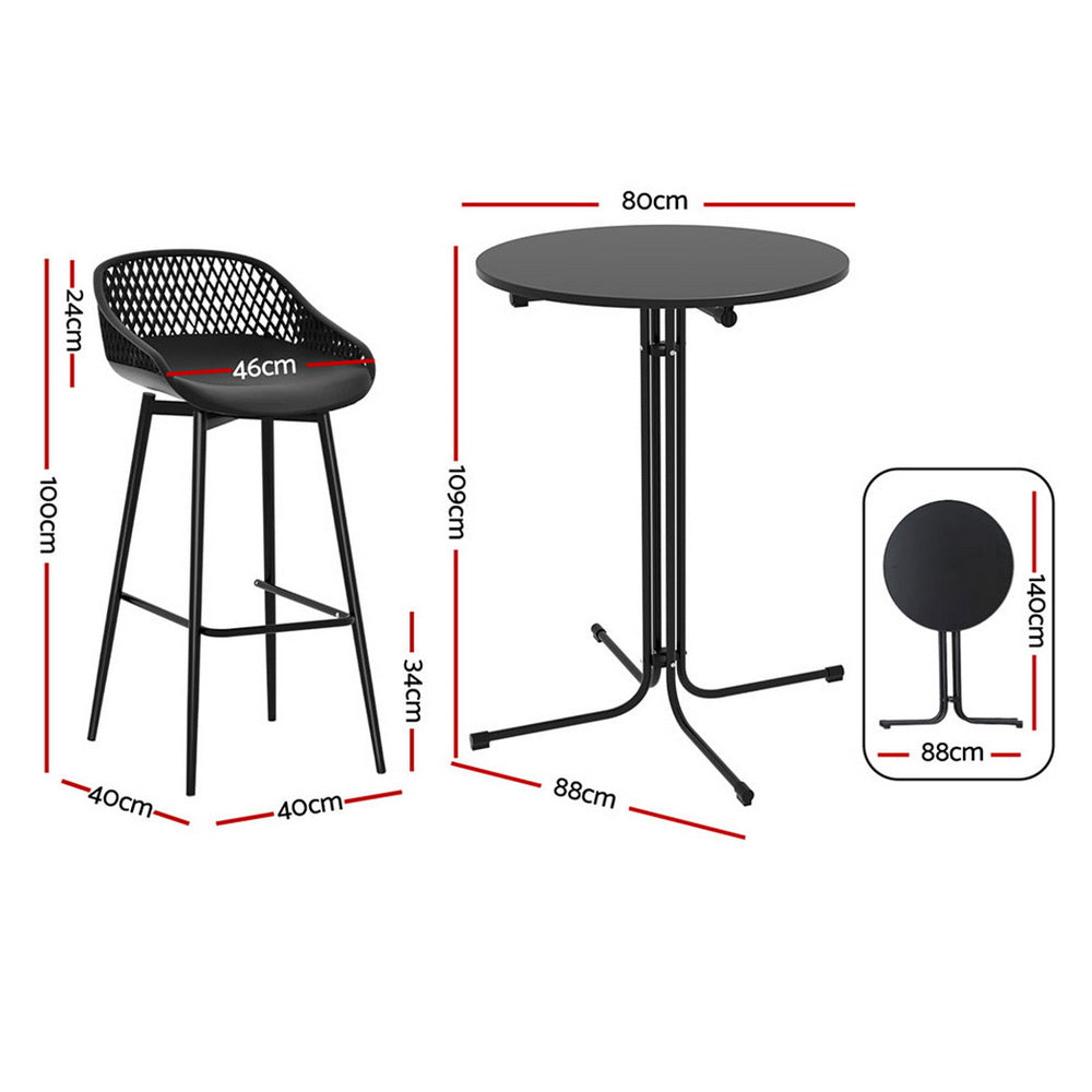 Gardeon 3pc Outdoor Bar Set Steel Frame Black