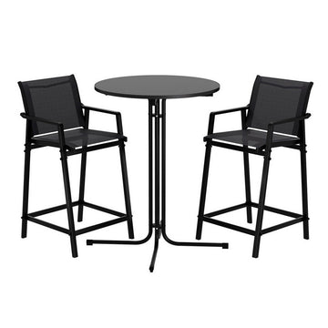 Gardeon 3pc Outdoor Bar Set Textilene Black