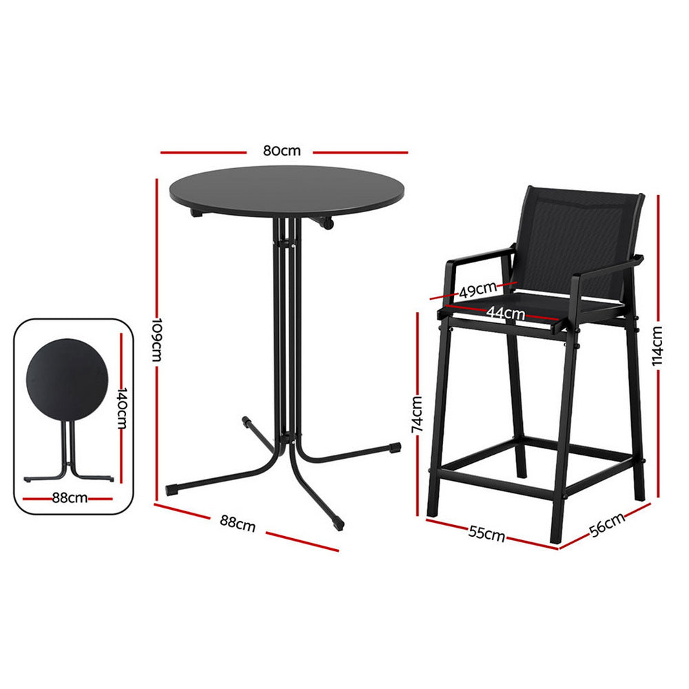 Gardeon 3pc Outdoor Bar Set Textilene Black