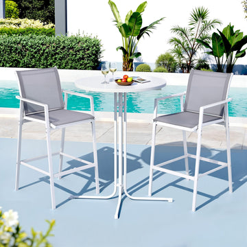 Gardeon 3pc Outdoor Bar Set Steel Textilene White