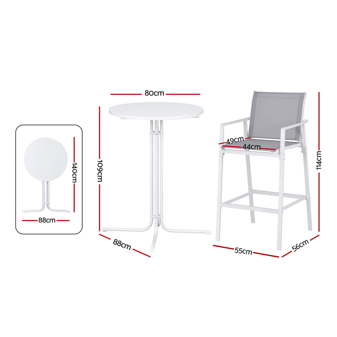 Gardeon 3pc Outdoor Bar Set Steel Textilene White